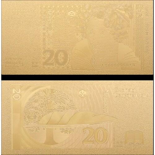 VNFURU Deutsche Mark Gold Banknotes 24K Gold Banknote Creative 20 Currency BillNote Art Low Price Gold Foil Banknote For Souveni
