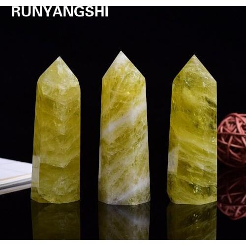 1pc Natural Citrine Crystal Point Healing Obelisk Yellow Quartz Wand Beautiful Ornament for Home Decor Reiki Stone 10x3cm