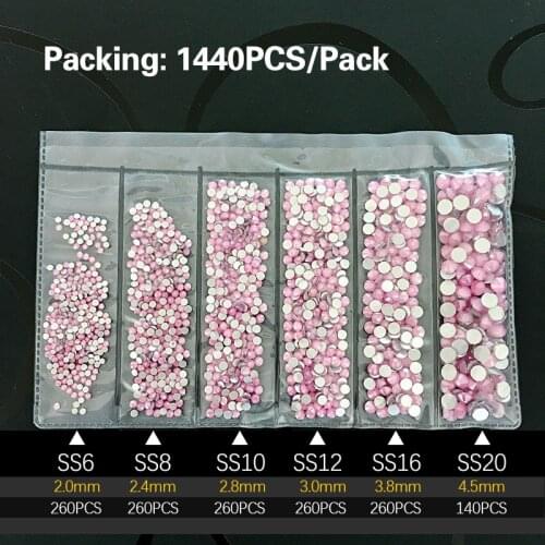 1440pcs Mocha color glass nail art rhinestone ss6-ss20 mixed size packaging nail decoration accessories