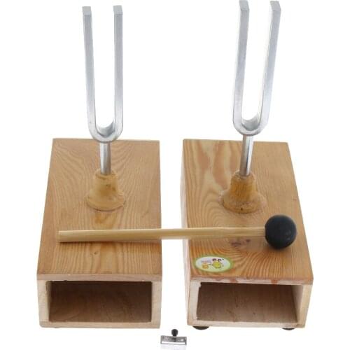 2pcs Resonant Tuning Fork on Wooden Resonant Box for School Teaching