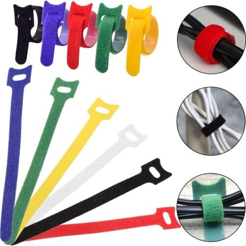 20Pcs 10*150mm/12.5*200mm Reusable Cable Nylon Strap Black Cable Cord Hook and Loop Ties Tidy Organiser for Cable Winder