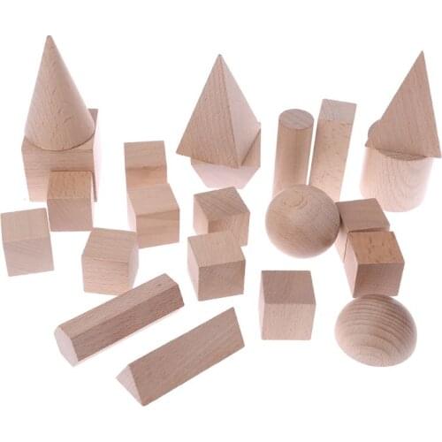 22pcs 3D Geometric Model Wooden Building Blocks Set For Kids Math Learning Education Toys