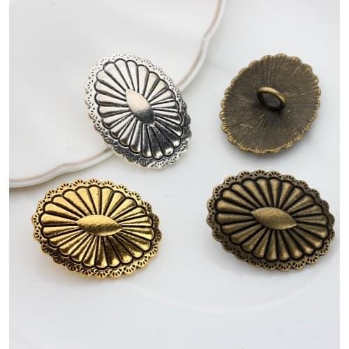 34*25mm 3pcs Zinc Alloy Gold Charms Gold Button Retro Oval Decorative Concho Button Charms For DIY Jewelry Accessories