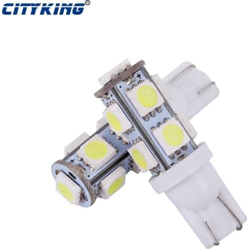 50pcs/lot Car T10 led 9SMD 5050 White Light bulb 194 168 W5W 9led clearance lamp W5W 168 Wedge Door Instrument Side Bulb Lamp
