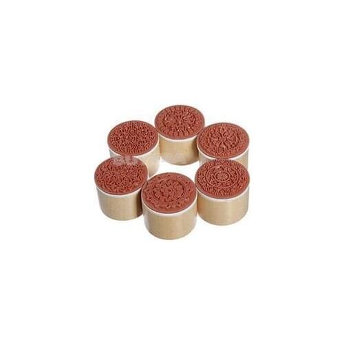 1/6pcs Assorted Retro Vintage Flower Pattern Floral Rubber Round Wooden Stamp For DIY Handmade Scrapbook