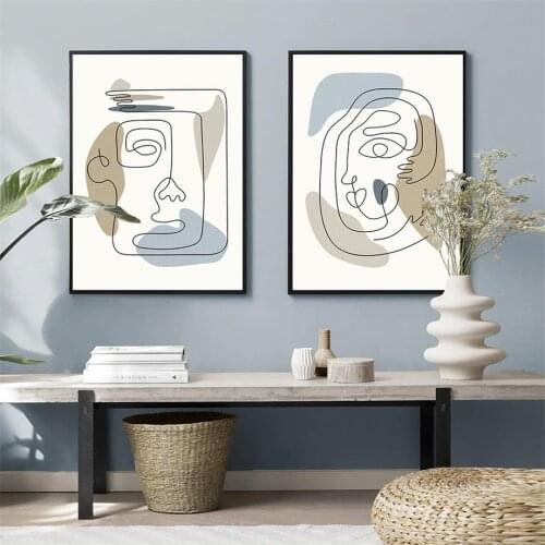 Abstract Geometry Boho Face And Line Wall Art Canvas Painting Nordic Posters And Prints Wall Pictures For Living Room Decor