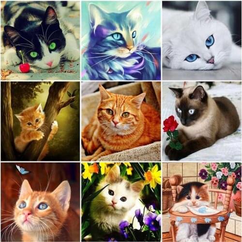 DIY 5D Diamond Painting Cat Animal Full Round Drill Diamond Embroidery Flowers Cross Stitch Rhinestone Mosaic Wall Sticker Decor