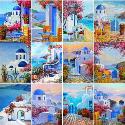 DIY 5D Blue House Decoration Diamond Painting Full Round Drill Rhinestone Embroidery Cross Stitch Kit Handmade Home Art Decor