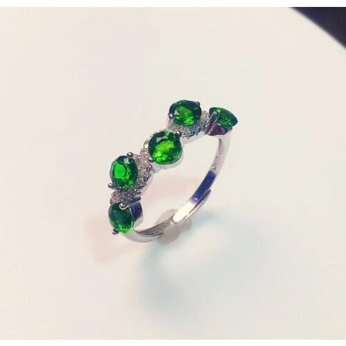 Ashion Sterling Silver Diopside Ring 4mm Natural Chrome Diopside Silver Ring 925 Silver Diopside Jewelry Gift for Women