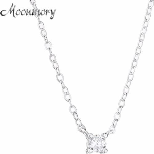 Moonmory European Female 925 Sterling Silver Big Zircon CZ Clear Charms Pendant Necklace Simple Necklace For Women Jewelry Party