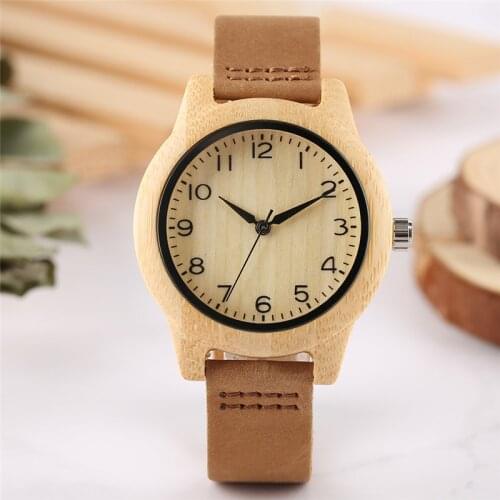 Vintage Wood Watch Casual Slim Leather Bracelet Genuine Women Dress Watch Arabic Numeral Dial Quartz Wristwatch Relogio Feminino