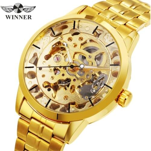 WINNER Mens Watches Top Brand Luxury 2020 Automatic Mechanical Gold Watch Men Skeleton Stainless Steel Strap Ins часы мужские