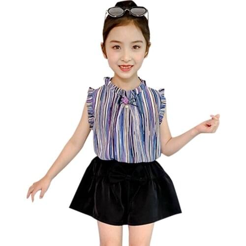 Kids Clothes Stirped Vest + Short Costume For Girls 2021 Newest Kids Girl Clothes Set Big Bow Childrens Clothes Girl
