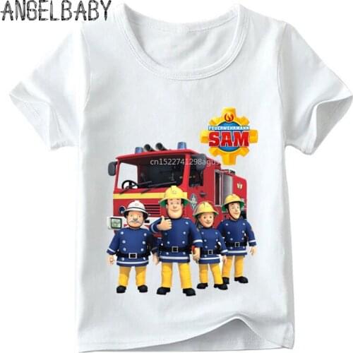 Children Cartoon Fireman Sam Funny T shirt Baby Boys/Girls Summer Tops Short Sleeve T-shirt Kids Casual Clothes,HKP2078