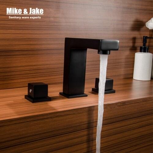 Double handle square bathroom black faucet mixer faucet Tap three hole us Basin Mixer Hot And Cold Water Wash Faucet MJ06113H