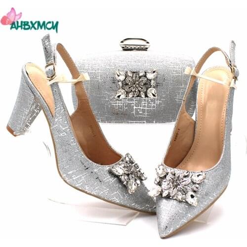 Elegant 2020 Special Design Women Shoes and Bag to Match Nigerian Style African Ladies Party Shoes Matching Bag in Silver Color