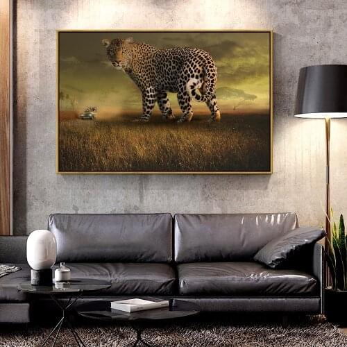 Forbeauty Oil Canvas Painting leopard-safari-ride-tourists-landscape-wildlife For Home Decoration Wall Art