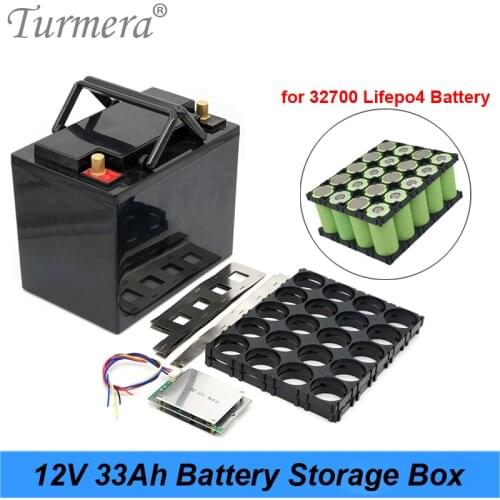 Turmera 12V 33A Battery Storage Box with 4X5 32700 Lifepo4 Battery Holder 4S 100A Balance BMS Nickel for UPS or Solor System Use