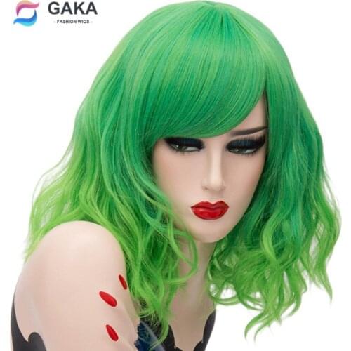 GAKA 22 Colors Synthetic Wavy Wigs for White Women Pink Green Blonde Ombre Short Wig 14Inch Cosplay Purple Wig Hair
