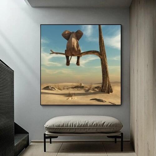 Elephant Sitting on A Branch Canvas Painting Modern Animals Art Posters and Prints Wall Art Pictures for Living Room Home Decor
