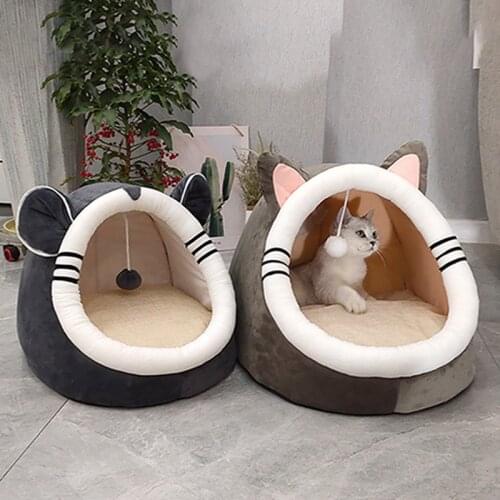 Warm Pet Bed Dog Beds House Winter Warm Cat Bed Xmas Foldable Pet House Tent with Removable Cushion Collapsible