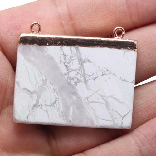 Natural Stone White Turquoises Connector Double Hole Charms Pendants For DIY Necklace Jewelry Making Accessories Size 40x35mm