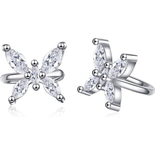 New Fashion Retro Korean Zircon Butterfly Ear Clip Suitable for Female Girls Lovely Non Pierced Fake Cartilage Earrings Gift