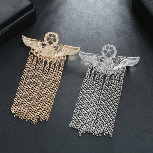Creativity Fashion Tassel Brooch Pin British Style Alloy Angel Wings Gold Color Pentagram Personality Temperament Brooch 2020