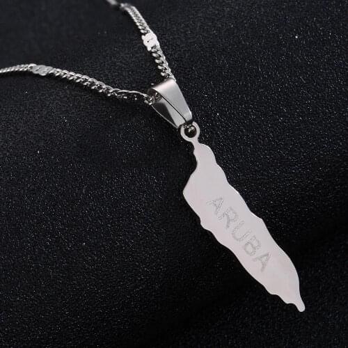 Stainless Steel Aruba Map Pendant Necklace Caribbean Islands Aruba Maps Chain Jewelry