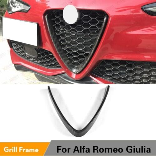 Carbon Fiber Front Grill Mesh Frame Cover for Alfa Romeo Giulia Base Sport Quadrifoglio Sedan 4 Door 2016 - 2018 Car Styling