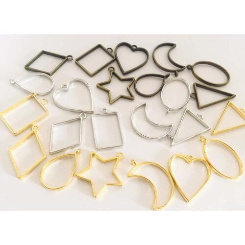 10Pcs Mixed Metal Geometric Frame Hollow Bezel Pendant Charm UV Epoxy Resin Crafts Tools For DIY Jewelry Making Accessories