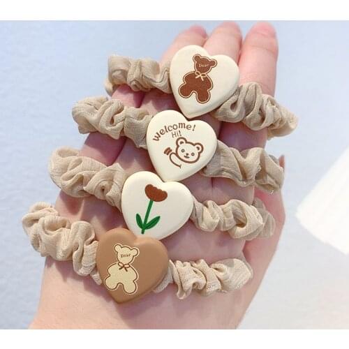 Love bear rubber band handmade hair ring simple net red ins temperament head rope bracelet dual-use hair rope headdress