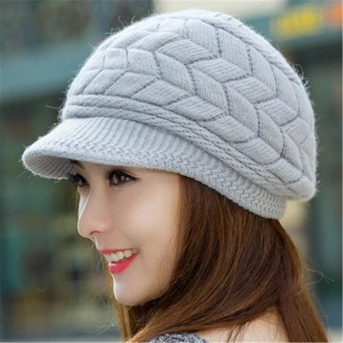 2019 winter hat for women knitted wool hats inside knitted hats for women rabbit fur hat Autumn and Winter fashion women hat new