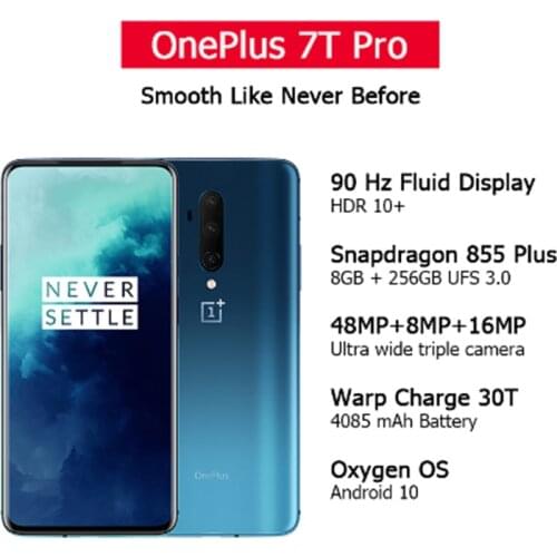Global ROM OnePlus 7T Pro Snapdragon 855+ 8GB 12GB RAM 256GB 6.67'' AMOLED Screen 90Hz Refresh Rate 48MP Triple Cam 4085mA NFC