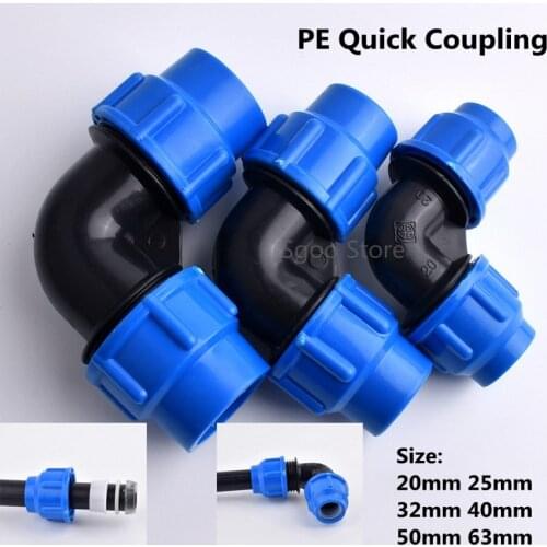 1pc 20~63mm Water Pipe Connectors Agricultural Irrigation System PE Garden Right Angle Elbow Connector Irrigator Tube Fittings