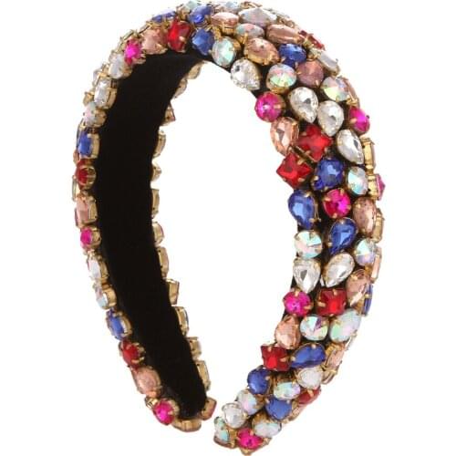 Temperament Versatile Colorful Baroque Full Rhinestone Crystal Hair Hoop Female Luxury Shiny Padded Hair Band Hair Accessories