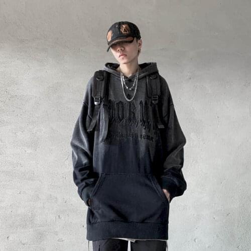 Printed Hoodies mens retro old gradient washed dark hooded sweatshirt men oversize high street Abi hoodies street hip-hop style