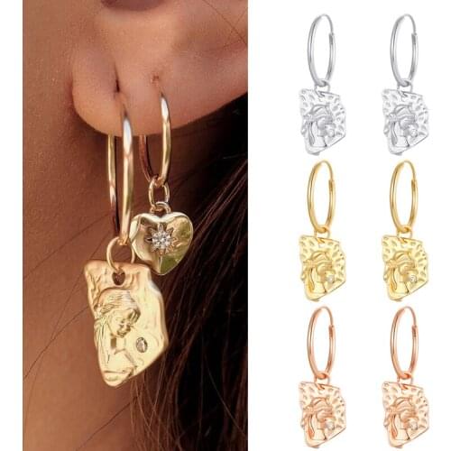 ISUEVA Vintage CZ Pendant 18K Gold Filled 3D Patterned Goddess Love Cubic Zircon Dangle Hoop Earrings For Women Fashion Jewelry