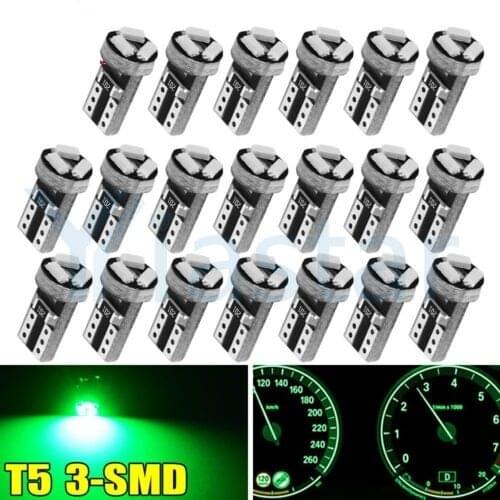 Yiastar 100Pcs T5 74 37 LED Light Bulbs 17 18 70 Instrument Panel Gauge Cluster Dashboard Lighting Lights - Green