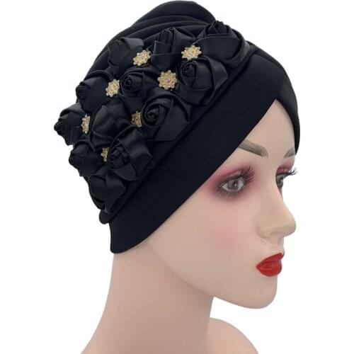 NEW Turban Cap for Women Flowers Muslim Hats Female Inner Hijab Caps Indian Bonnet African Hat Wrap Head Scarf Turbante Mujer