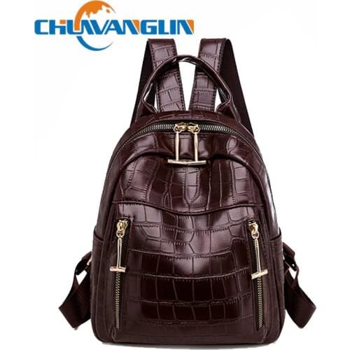 Chuwanglin Womens Leather Backpack Ladies Crocodile Pu Shoulder Bag Vintage School Travel mini Bagpack Female Mochilas T121705