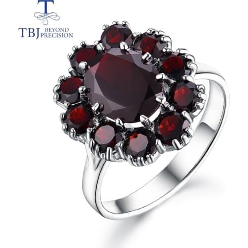 TBJ,925 sterling silver natural gemstone black garnet rings fine jewelry for woman and girl anniversary & birthday nice gift