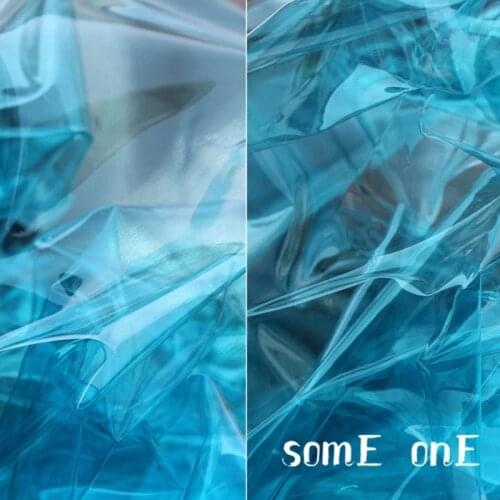 0.2mm Tpu Fabric Light blue transparent PVC Liquid film DIY Waterproof Clothes Raincoat Crystal Bags Plastic Designer Fabric