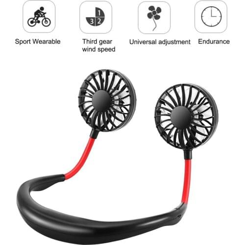 1Pcs Draagbare Fans Hand Gratis Nekband Fans Met Usb Oplaadbare 1200mA Battery Operated Dual Wind Hoofd 3 Speed Verstelbare fan