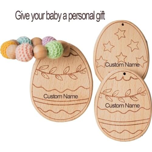 1pc Wood Teether Bracelet Egg Shape Food Grade Teething Accessories Toy Easter Decoration Accept Custom