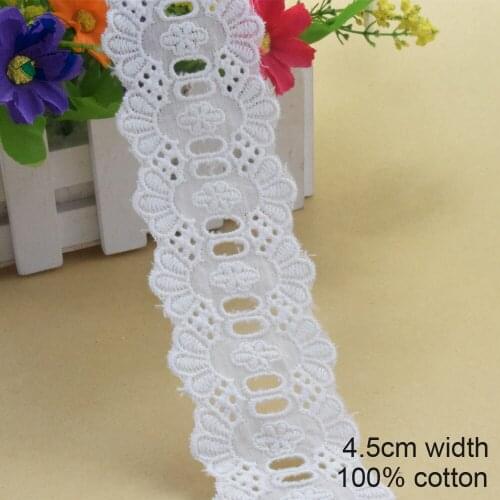 10yards 4.5cm cotton white embroided lace ribbon dolls trim fabric DIY wedding Accessories supplies african lace applique #3536