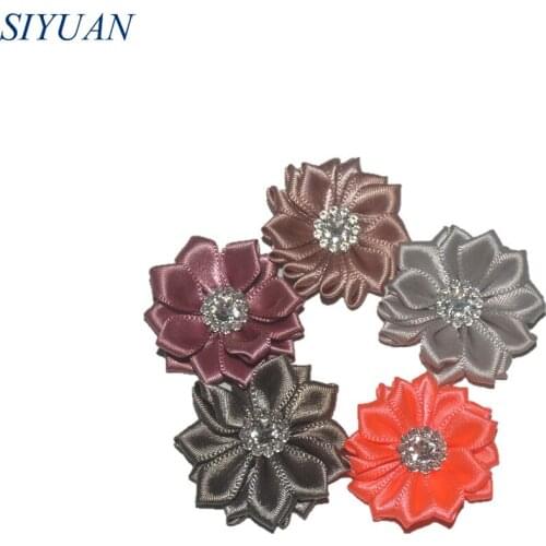 120pcs/lot 3.5cm mini satin ribbon multilayers flowers Girls Hair Accessories free shipping 45 color TH63