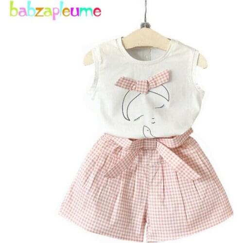 2PCS/2-6Years/Summer Baby Girls Clothes Outfits Cartoon Cute White T-shirt+Blue Shorts Kids Costume Children Clothing Set BC1152