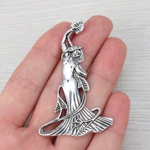 3 x Tibetan Silver Large Goddess Venus Fairy Charms Pendants for Necklaces Jewelry Making Findings 68x42mm