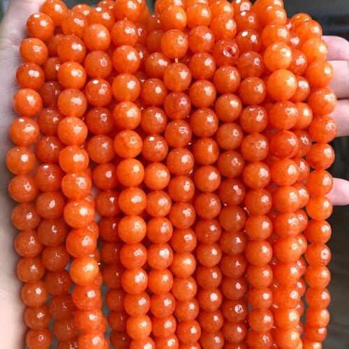 4/6/8/10/12mm Natural Faceted Orange Jades Chalcedony Stone Beads Round Loose Beads for Jewelry Making Bracelets 15" Strands